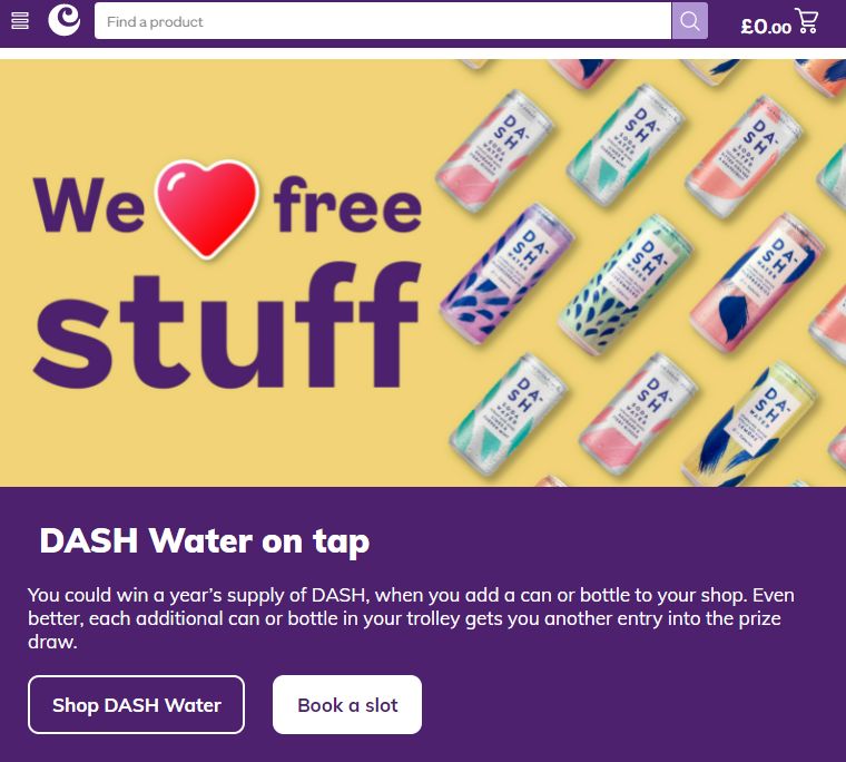 DASH water stocked in Ocado