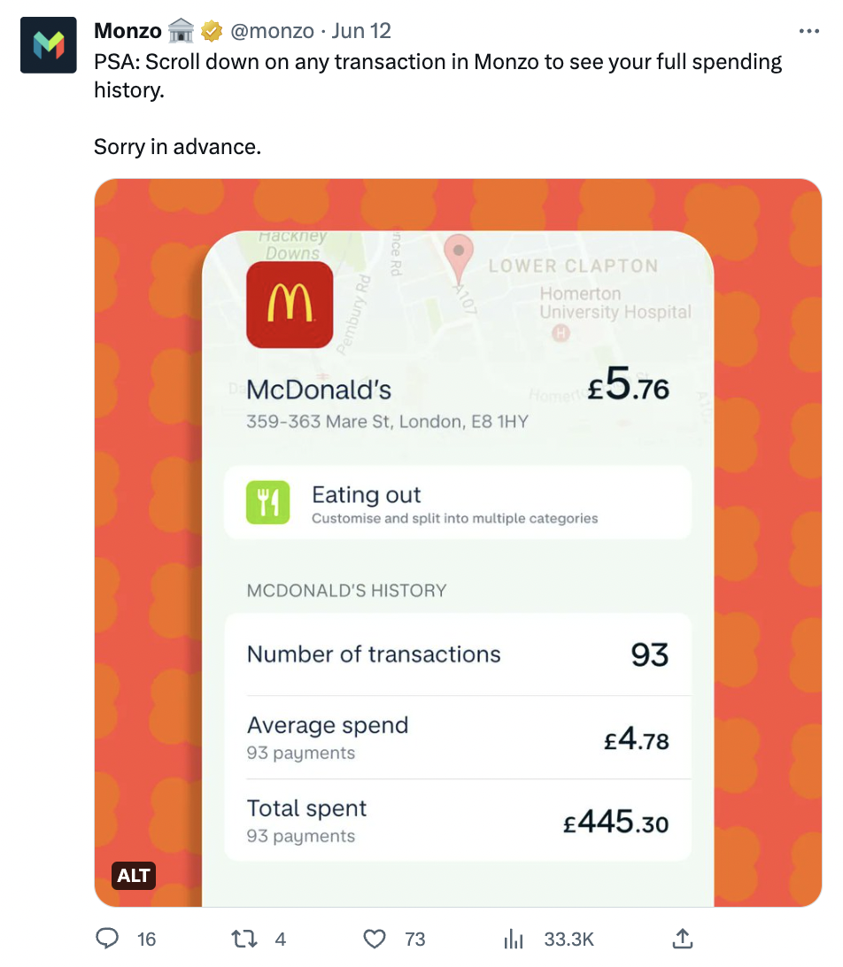 Monzo - McDonald's Tweet